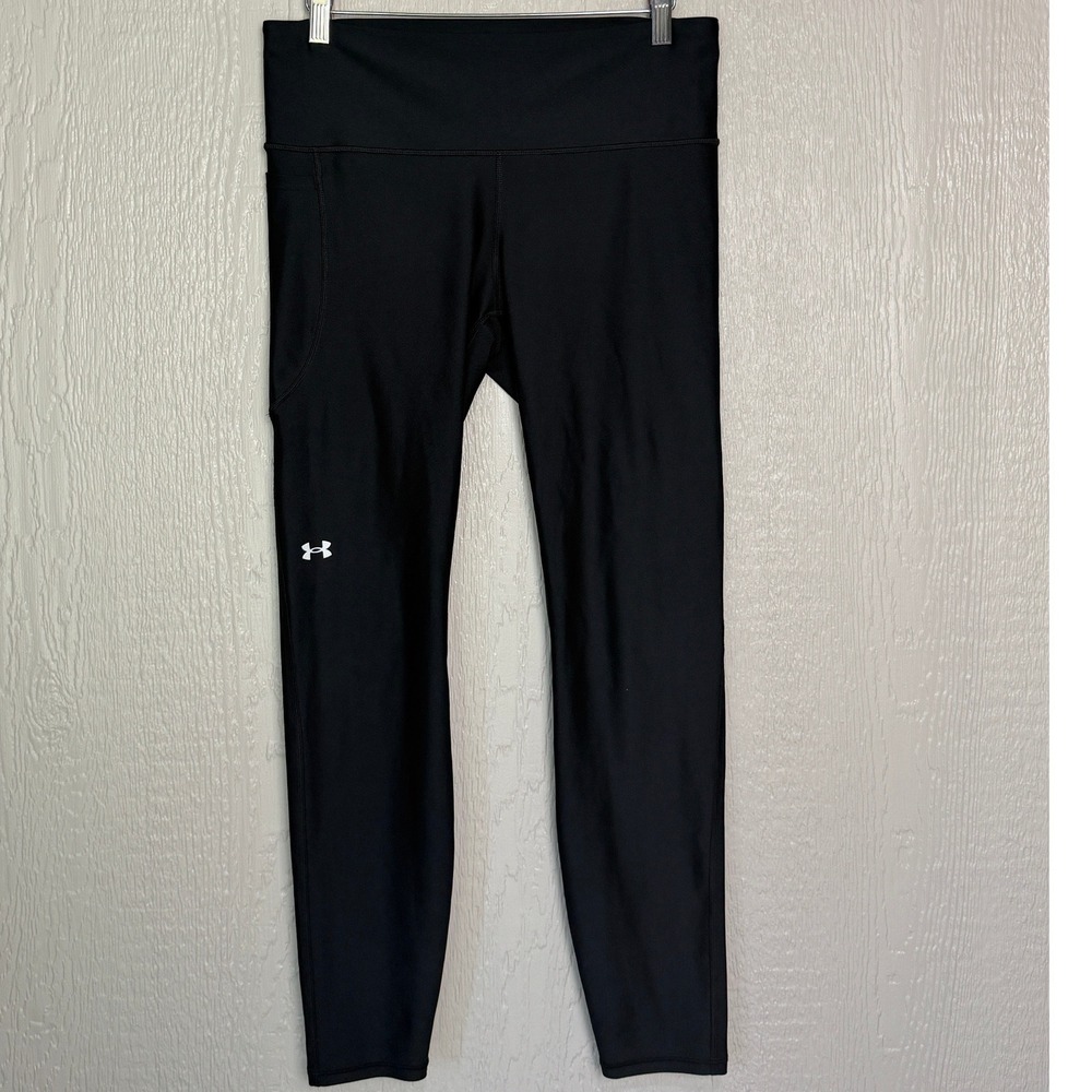 Under Armour Womens HeatGear High Rise Compression Leggings Black Large Pocket